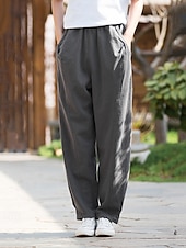preiswerte Unterteile-Damen Hose aus Baumwollleinen Chinos Sommerhose Lange Unterhosen Urlaub Streetwear Basic Volle Länge Mittlere Taillenlinie Einfach Tasche Elastischer Bund Bequem Komfort Unelastisch Täglich Outdoor