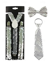 abordables Accesorios-Conjunto de tirantes y corbata de poliéster con lentejuelas para hombre, diseño de corbata con cremallera, varios colores, perfecto para el Día de San Patricio y celebraciones de carnaval.