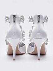 preiswerte Braut-Weiße Brautschuhe mit spitzer Zehenpartie und Kristallriemen – elegante Hochzeitsschuhe für glamouröse oder klassische Hochzeiten