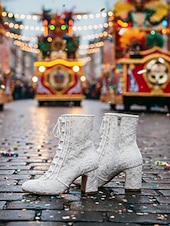 cheap Women's Shoes-Women's Mardi Gras Pink Lace-Up Festival Ankle Boots – Stylish Chunky Heels for Carnivals, Parades and Celebrations