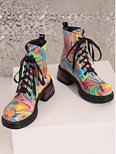 billige Damesko-Kvinnelige Mardi Gras regnbue snøres korte støvler - livlige festlige fottøy fargerik festivalstil komfortable blokkhæl støvler kostymer og feiringer