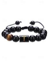 billige Menns smykker-Justerbart armbånd i naturstein for menn med alfabetbokstavdesign, kan tilpasses med 26 bokstaver, perfekt for gave, uformelle anledninger og spesielle anledninger