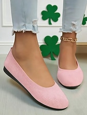 billige Damesko-Grønne Flyknit-flats til dame – stretchy, avslappede, komfortable slip-on-sko, ideelle for St. Patricks dag-feiringer, daglige ærender, brunsjtreff og uformelt kontortilbehør