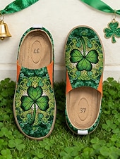  Slip-on-skor för dam i St. Patrick's Day-stil – gröna, klövertryckta, avslappnade skor med bekväm sula, snygga och roliga skor för fester, festivaler och vardagsbruk