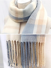 cheap Women's Scarves-Women's Faux Wool Polyester Scarf, Plaid Design, Multiple Colors, Perfect for Winter and Casual Wear