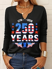  Ziua Independenței Aniversarea Americană Pulover pentru Femei T-Shirt Grafic Steag Vintage Stil Modern Mâncă Lungă Guler Decupat De Zi cu Zi Weekend Imprimare Albastru Negru Khaki Primăvară Iarnă