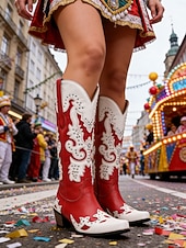 voordelige Damesschoenen-Dames Mardi Gras Rode Cowboylaarzen met Nieten - Festivalstijl Westernlaarzen Ideaal voor Carnaval Parades Kostuumfeesten Straat Festivals  Themed Vieringen