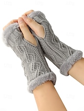 billige Damehansker-Strikkede fingerløse hansker til dame med fleecefôr for varme, tilgjengelig i flere farger, perfekt for vinter- og fritidsbruk