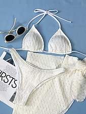 ieftine Seturi de bikini-Pentru femei Costume de Baie Bikini Trei piese Fustă Costum de baie Fără Spate Costum de plajă Sexy Culoare solidă Gâtul halter Fără manșon Costume de baie