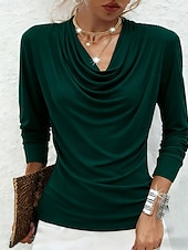 preiswerte Schicke Blusen-Damen Bluse Patchwork Einfach Elegant Mode Lässig Langarm V Ausschnitt Normale Oberteile Täglich Ausgehen Wochenende Schwarz Rote Braun Grün Frühling