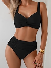 economico Bikini-Costume da bagno intero da donna monokini arricciato slip controllo della pancia alta vita snellente senza schienale abbigliamento da spiaggia per le vacanze colore solido scollo a V senza maniche