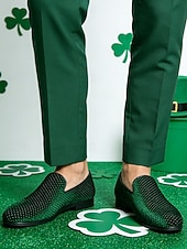 economico Scarpe da uomo-mocassini intrecciati verdi da uomo: scarpe slip-on alla moda con trama intrecciata, perfette per le feste di San Patrizio e le uscite informali