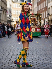 billige Damesko-Flerfargede oxfordsko med blokkhæl til dame – retro pumps med snøring i fargeblokker for karnevalskostymer, klovner og funky hverdagsklær