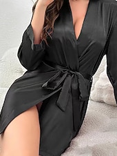 preiswerte Damen Onesies-Damen Freizeitkleidung Robe Mode Lässig Weich Einfarbig Patchwork Kleid Heim Urlaub Langarm V Ausschnitt Blau Schwarz Weiß Rosa Wein Sommer Frühling Herbst Normale Passform