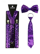abordables Accesorios-Conjunto de tirantes y corbata de poliéster con lentejuelas para hombre, diseño de corbata con cremallera, varios colores, perfecto para el Día de San Patricio y celebraciones de carnaval.