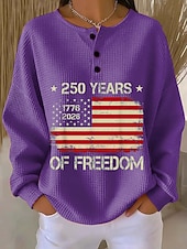 رخيصةأون عيد الاستقلال الأعلى-بلوزة نسائية بمناسبة عيد الاستقلال الأمريكي - تصميم حرفي - موضة عصرية وغير رسمية - بأكمام طويلة - قبة دائرية - مطبوعات يومية في الشارع - أزرار
