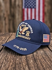  כובע רקום לגברים - יום השנה ה-250 לארה"ב, רב צבעים, יום העצמאות האמריקאי, עיצוב נשר פטריוטי ופסל החירות, התאמה מתכווננת לחגיגות חוץ וחגים