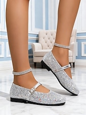 cheap Women's Flats-Women's Sparkly Mary Jane Flats - Sequin Glitter Ballet Shoes with Adjustable Strap, Comfortable Everyday Style for Casual Outfits- Walking &amp;Daily Wear