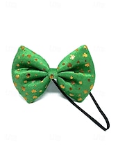  男性用の聖パトリックの日のスパンコール蝶ネクタイ、シャムロックと祝祭の模様が入った緑のポリエステル生地、アイルランドのパーティー、パレード、バー、休日のお祝いに最適な調節可能なドレス用蝶ネクタイ