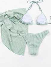 ieftine Seturi de bikini-Pentru femei Costume de Baie Bikini Trei piese Fustă Costum de baie Fără Spate Costum de plajă Sexy Culoare solidă Gâtul halter Fără manșon Costume de baie