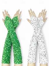 Недорогие День Святого Патрика-Женские полиэстеровые перчатки с пайетками на пальцах и рукавах, комплект из 2 пар, различные цвета, идеально подходят для Дня Святого Патрика и вечеринок, блестящие и стильные.