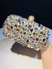cheap Wedding Accessories-Women's Polyester Clutch Bag with Gemstone Embellishments, Chain Shoulder Strap, Large Capacity, Multiple Colors – Perfect for Weddings and Evening Parties