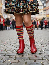 Χαμηλού Κόστους Γυναικεία παπούτσια-Γυναικεία Καρναβαλικά Μπότες Μπλέ Mardi Gras με Μπλοκ Τακούνι - Ποιότητα Δερμάτινη δέρμα Κεντημένο Vintage Λαογραφικό Στυλ Υποστηρικτικά Τακούνια για Παρελάσεις Κοστούμια Καθημερινή Χρήση και