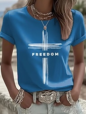 Χαμηλού Κόστους Ημέρα Ανεξαρτησίας Κορυφή-Ημέρα Ανεξαρτησίας Πατριωτική Γυναικών T Shirt Γραφικό Γράμμα Vintage Στυλάτη Κλασική Κοντομάνικη Crew Neck Κανονικά Τοπ Καθημερινής Χρήσης Σαββατοκύριακο Εκτύπωση Μπλε Μαύρο Λευκό Ροζ Κόκκινο