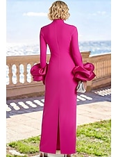 economico Lunghezza del pavimento-Abito da invitata di matrimonio a colonna di lunghezza fino al pavimento Abiti formali Abito da sera Abito per la madre della sposa a maniche lunghe scollatura alta elegante vintage formale con fiore