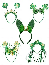  Diademas para el Día de San Patricio para mujer (paquete de 5) - Trébol verde con brillantina &Aros para el pelo con lazo, accesorios festivos para disfraces irlandeses para desfiles y fiestas.