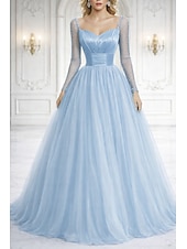 cheap Long Dresses &amp; Gowns-Ball Gown Floor Length Prom Dresses Elegant Vintage Silky Long Sleeve Sweetheart Prom Wedding Satin Tulle with Glitter