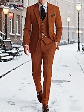 economico Blazer Classici da Uomo-Per uomo Blazer+Gilet+Pantaloni eleganti Blazer Affari Lavoro Matrimonio Moda Streetwear Autunno Inverno Tergal Tinta unica 3 pezzi Monopetto Giacca Nero Champagne Rosa Borgogna