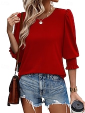 economico Maglietta Arte &amp; Design-Per donna Maglietta Semplice Casual Manica 3/4 Girocollo Top Regolari Quotidiano Uscire Weekend Blu Nero Bianco Rosso Primavera Autunno