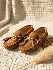 economico Slip-ons e mocassini da donna-Mocassini in suede da donna – Loafers ispirati al boho con frange e dettaglio lacci per uscite casual viaggi e abbigliamento quotidiano