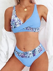 billiga Bikiniset-Dam Badkläder Bikini Kaxig Baddräkt Semester Mode Grafisk Prickig V-hals Ärmlös Baddräkter