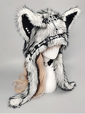 levne Příslušenství-Dámská punková kožišinová čepice s kočkou na Mardi Gras v několika barvách trendy design s křížovými detaily perfektní pro karneval a maškarní plesy