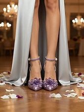 economico Invitato al matrimonio-sandali con tacco alto in strass viola da donna – eleganti scarpe da sposa con cinturino alla caviglia in cristallo