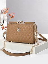 Χαμηλού Κόστους Τσάντες χιαστί-Γυναικεία τσάντα χειρός από λουστρίνι – κομψό καπιτονέ σχέδιο, έτοιμη για γάμο και μετακινήσεις, για πολλαπλές περιστάσεις με χρυσό λουράκι αλυσίδας