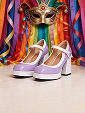 tanie Buty damskie-Fioletowe platformy z białymi akcentami na karnawał Mardi Gras – retro styl karnawałowy idealne na festiwalne parady i wydarzenia