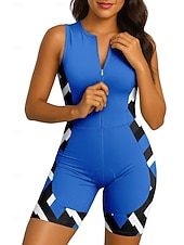 お買い得  婦人服のセット-女性用 トライスーツ サイクルジャージセット ノースリーブ マウンテンサイクリング ロードバイク 夏 ブルー ブラック 幾何学模様 バイク 3Dパッド 速乾性 抗紫外線 フロントファスナー 反射性ストリップ スパンデックス ライクラ スポーツ 衣類