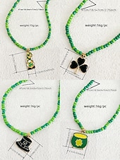 levne Příslušenství-Dámský náhrdelník s trojlístkem ze slitiny a akrylu s různými styly přívěsků, zelené korálky, ideální na Den svatého Patrika i na každodenní nošení