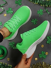  Women's Green Lace-Up Sporty Sneakers – Perfect for St. Patrick's Day Parades, Casual Outings and Active Days