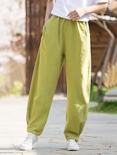 preiswerte Unterteile-Damen Hose aus Baumwollleinen Chinos Sommerhose Lange Unterhosen Urlaub Streetwear Basic Volle Länge Mittlere Taillenlinie Einfach Tasche Elastischer Bund Bequem Komfort Unelastisch Täglich Outdoor