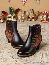 Χαμηλού Κόστους Γυναικεία παπούτσια-Γυναικεία Καρναβαλικά Μπότες Μπλέ Mardi Gras με Μπλοκ Τακούνι - Ποιότητα Δερμάτινη δέρμα Κεντημένο Vintage Λαογραφικό Στυλ Υποστηρικτικά Τακούνια για Παρελάσεις Κοστούμια Καθημερινή Χρήση και