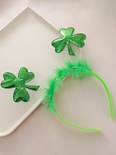  Diadema de trébol para el Día de San Patricio: diadema de trébol verde con purpurina y detalle de plumas para niños. &Adultos, accesorio para fiesta de disfraces de festival irlandés