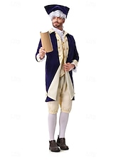 billiga Outfits-250-årsjubileum USA Rokoko Barock Kläder Lång ärm George Washington Alexander Hamilton Koloniala kostymer Maskeradkläder Herr Karnival Självständighetsdagen 4 juli Vuxen Kappa Byxor Krage