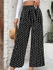 abordables pierna ancha y cintura alta-Mujer Fresco Chinos Vacaciones Ropa de calle Casual Longitud total Media cintura A Lunares Bolsillo Cintura elástica Estampado Confortable Comodidad Elástico Exterior Calle Negro Verano Primavera