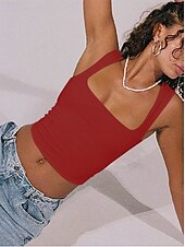 Χαμηλού Κόστους Απλή δεξαμενή-Γυναικεία Καμισόλ Tank Top Σουρωτά Συμπαγές Χρώμα Στυλάτο Καθημερινό Αμάνικο Τετράγωνη Λαιμόκοψη Crop Tops Καθημερινά Αργίες Μαύρο Λευκό Κρασί Ρουμπίνι Καλοκαίρι Άνοιξη