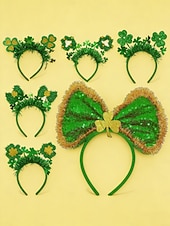  Women's St. Patrick's Day Costume Accessory Set (5 Pack) - Green Glitter Shamrock Glasses & Headbands, Festive Irish Party Accessories for Parade, Celebration & Holiday Events
