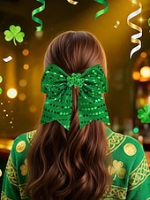  Juego de 2 pinzas para el pelo con lazo verde para mujer, para el Día de San Patricio, con lentejuelas brillantes. &Accesorios para el cabello con cinta de cuadros vichy para fiestas y desfiles en